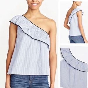 J. Crew Striped One Shoulder Top